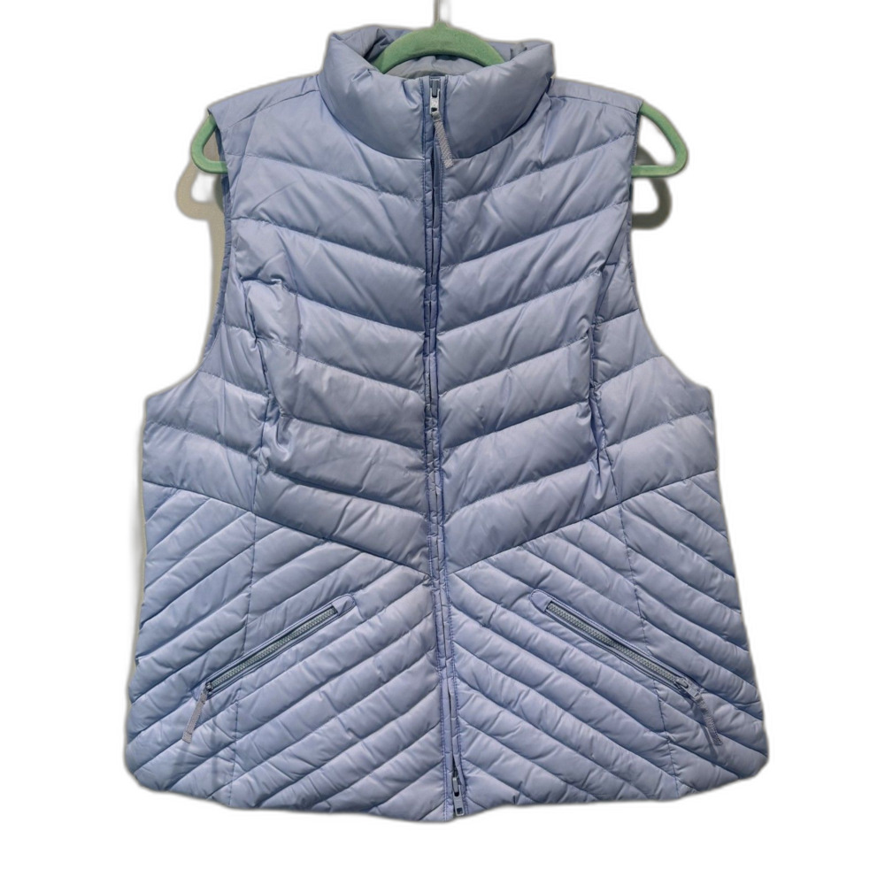 Talbots Down Puffer Vest Light Blue Chevron Quilted Full Zip Travel Women sz XL